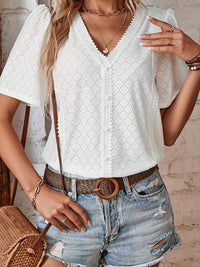DressBerry Geometric Design Button Detail Top