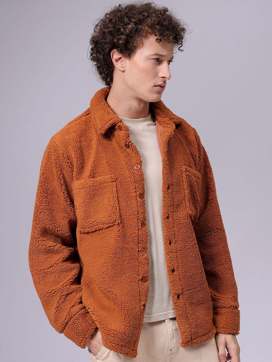 The Indian Garage Co Men Fleece Regular Fit Casual Winter Overshirt