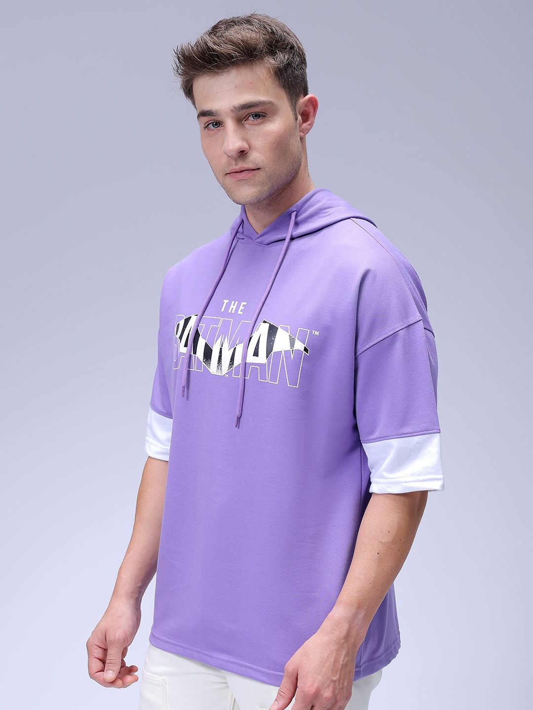 The Indian Garage Co Men Oversized Batman Printed Overhead Hooded Sweatshirt