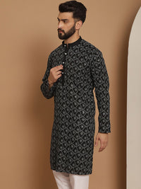 Anouk Men Black Geometric Flared Sleeves Cermin Kerja Kurta