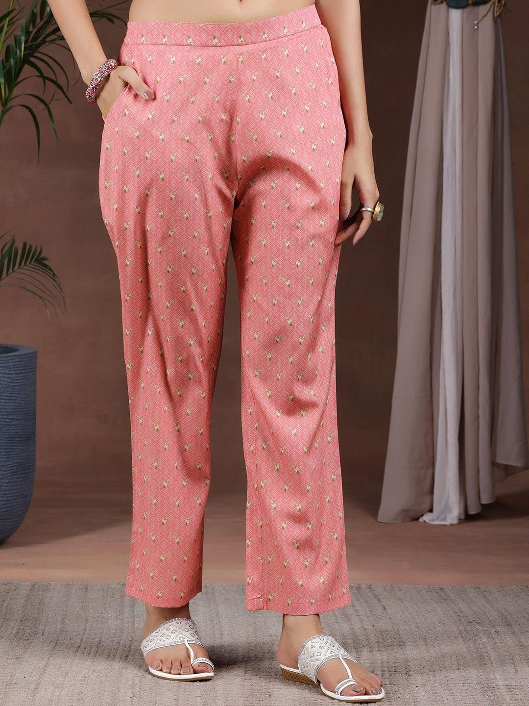 Libas Floral Printed Keyhole Neck Straight Kurta with Trousers & Dupatta