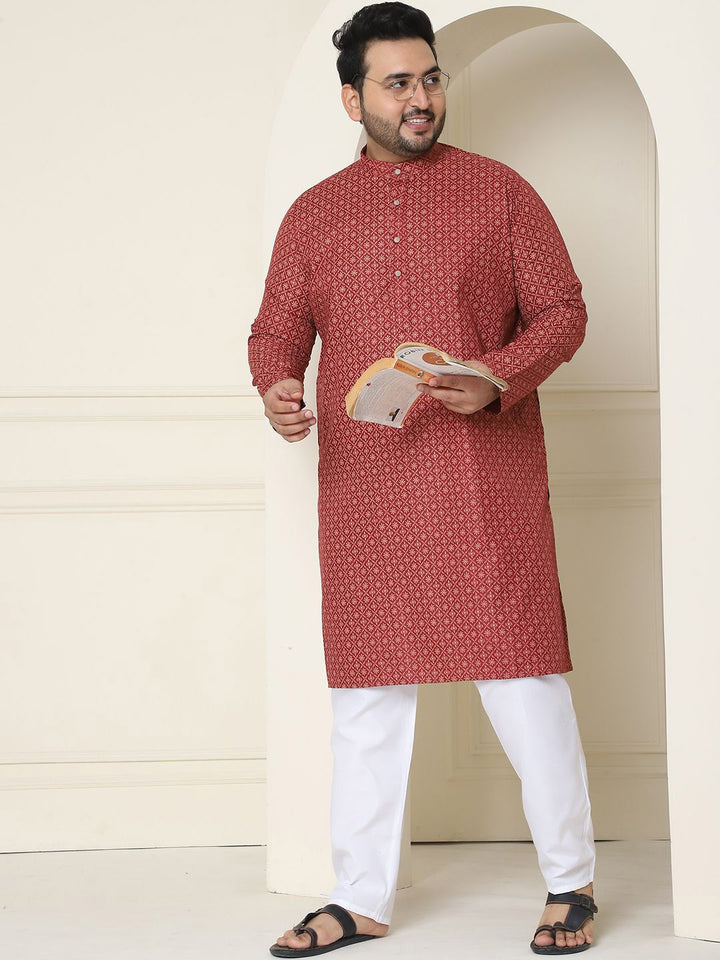 SOJANYA PLUS Floral Embroidered Thread Work Cotton Linen Straight Kurta with Pyjamas