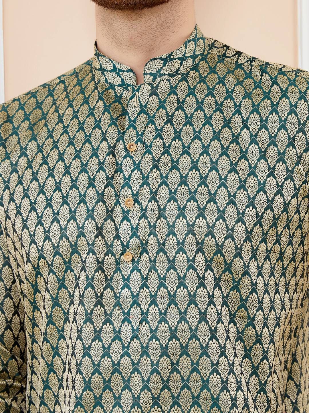 See Designs Ethnic Motifs Woven Design Mandarin Collar Regular Pure Silk Straight Kurta