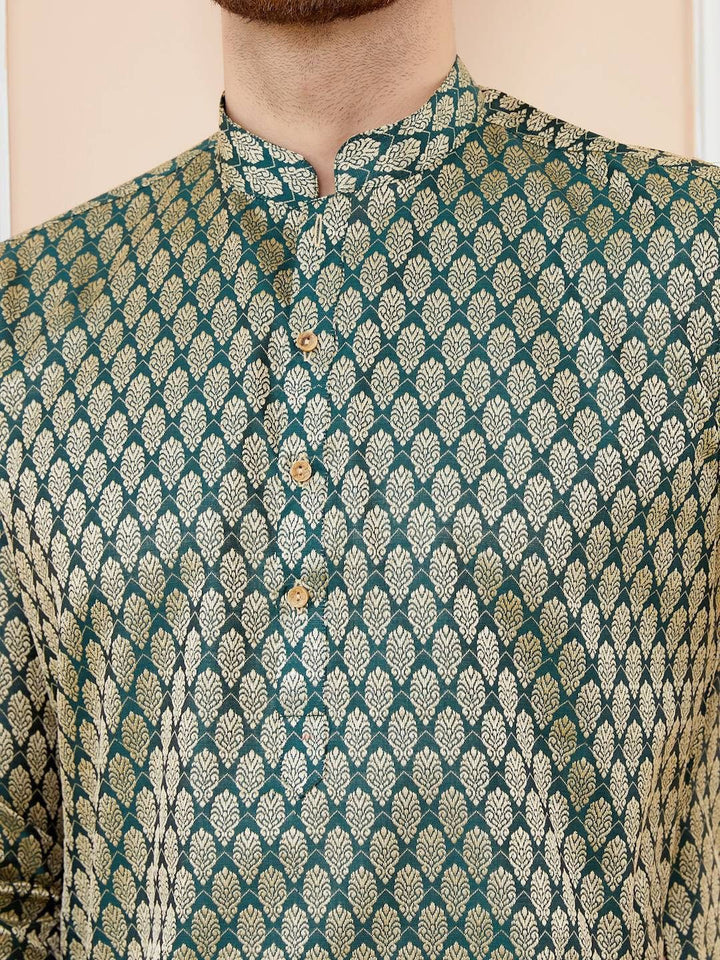 See Designs Ethnic Motifs Woven Design Mandarin Collar Regular Pure Silk Straight Kurta