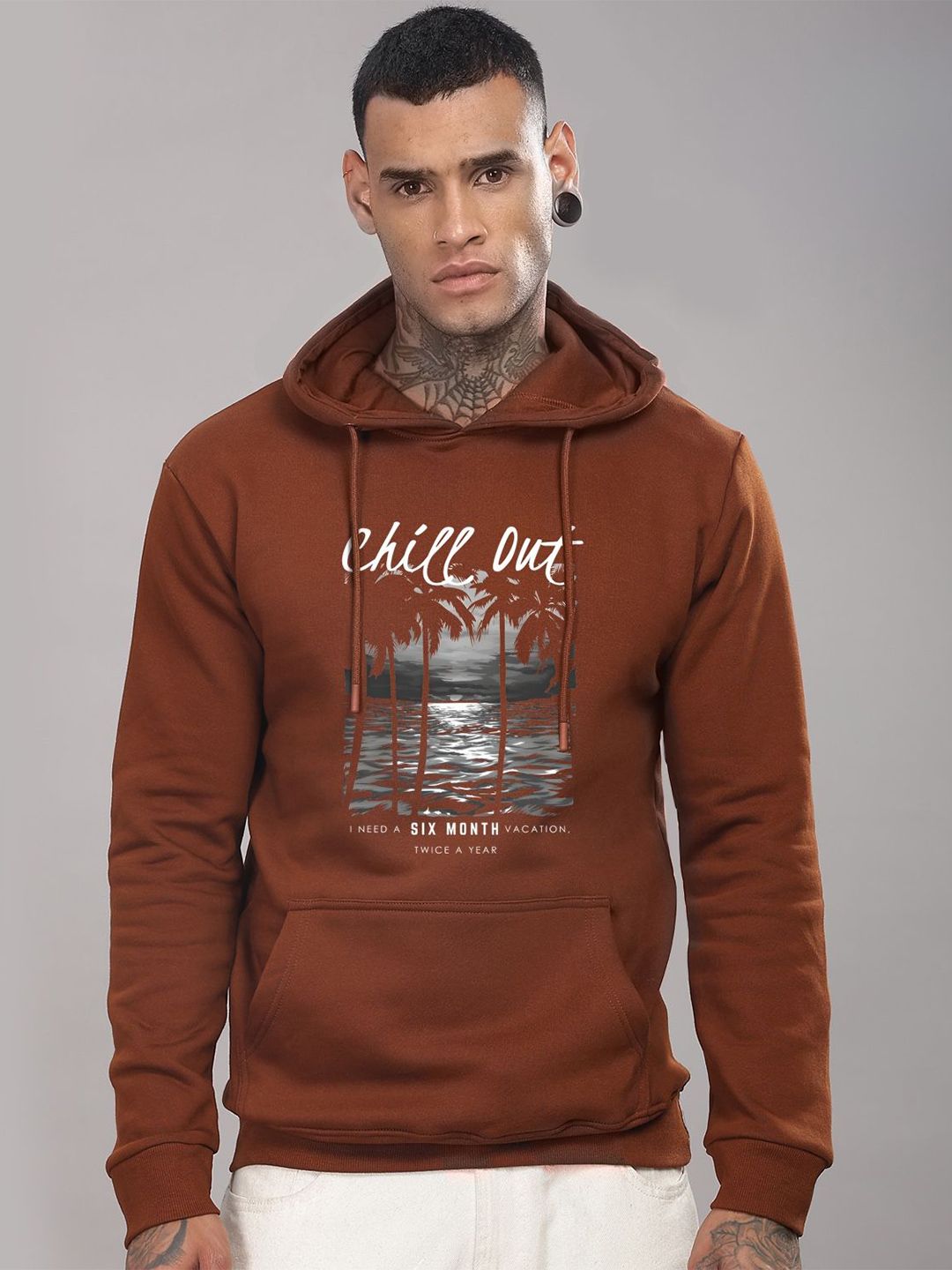 ADRO Lelaki Cotton Graphics Printed Hooded Sweatshirt