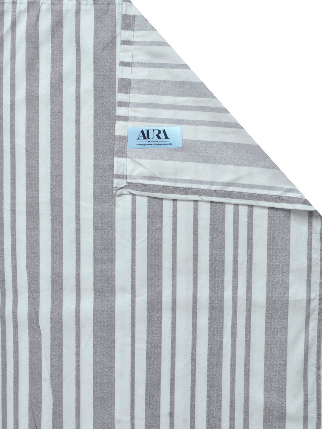 Aura Grey & Off White Striped Printed 300 TC Single Bedsheet Set- 2.25 m X 1.50 m