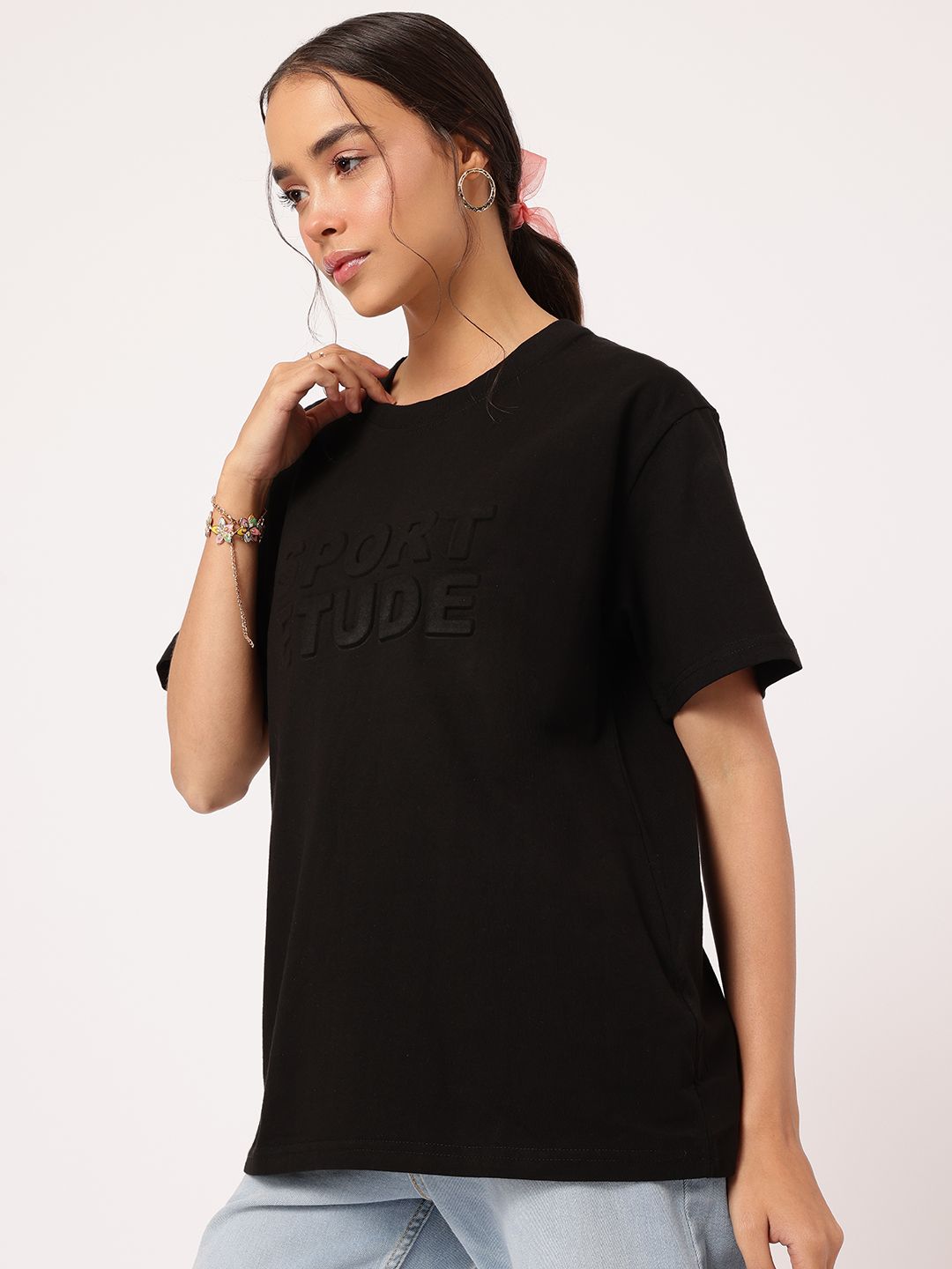 DressBerry Athleisure Typo-Embossed Drop Sleeves Tee