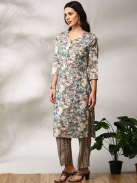 Anouk Floral Printed Regular Straight Kurta with Trousers