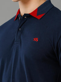 ADRO Men Navy Blue Cotton Tshirts