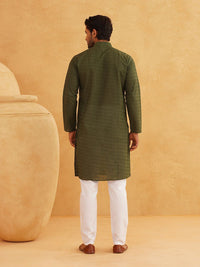 SOJANYA Kolar Mandarin Sulam Geometrik Pure Cotton Kurta Lurus