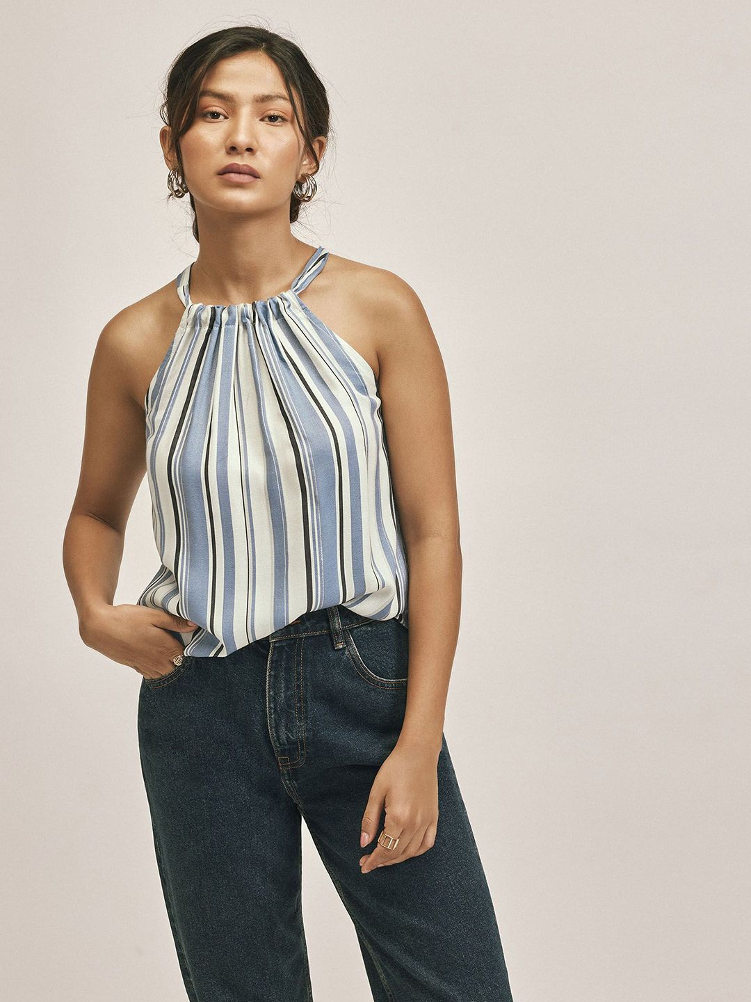 The Label Life Women Striped Halter Neck Top