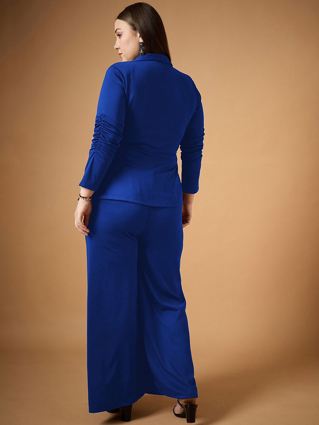 SASSAFRAS Curve Plus Size Lapel Collar Ruched Blazer With Trouser