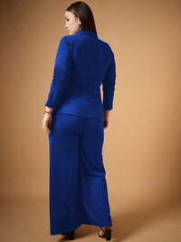 SASSAFRAS Curve Plus Size Lapel Collar Ruched Blazer With Trouser