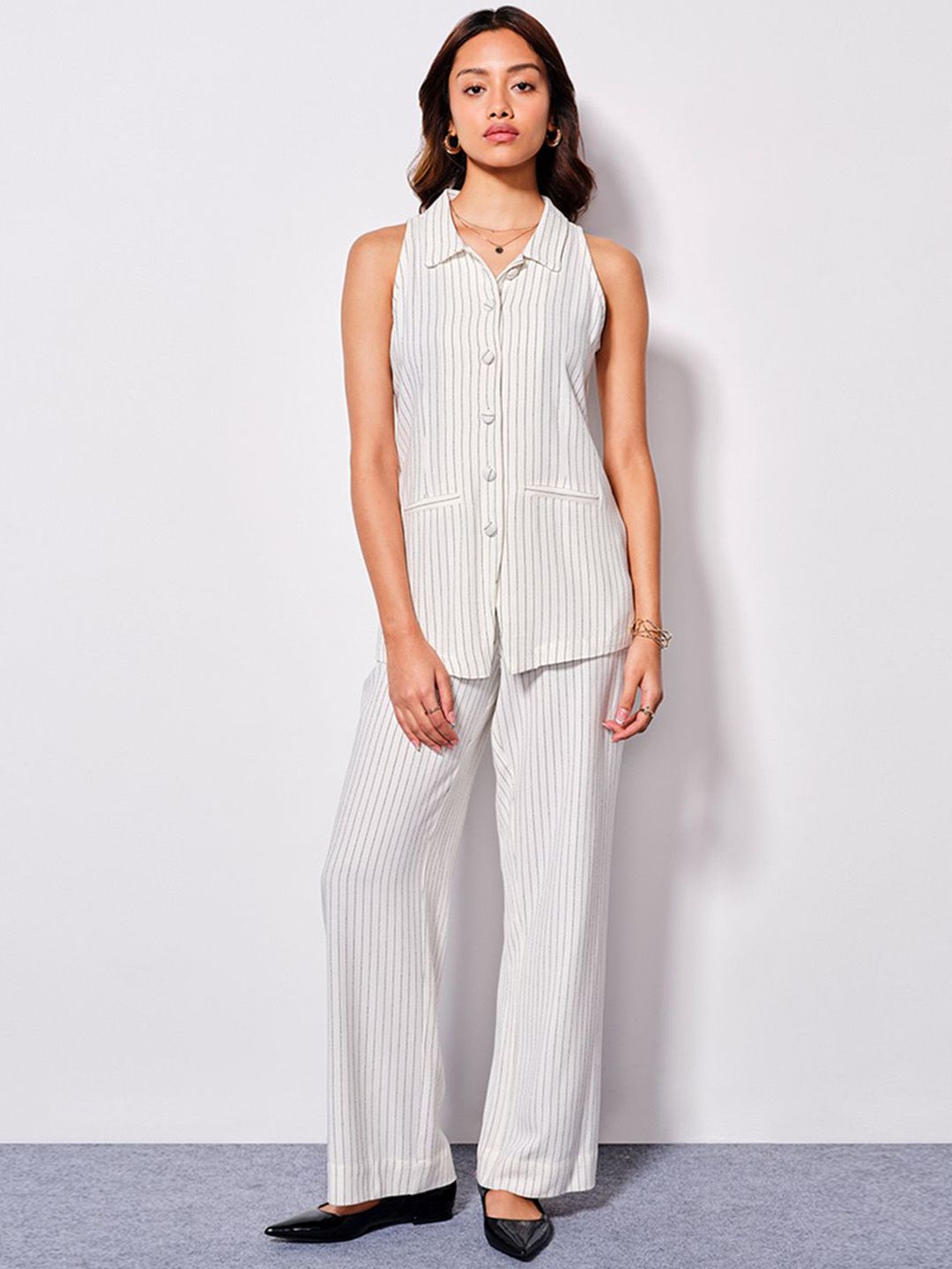 AND Striped Sleeveless Linen Top & Trousers