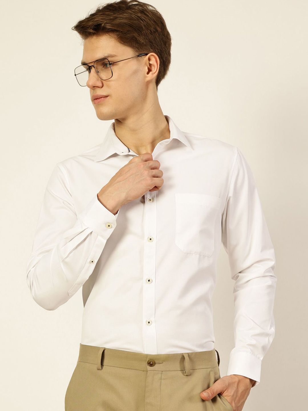 Thomas Scott Men Smart Cutaway Collar Solid Cotton Formal Shirt
