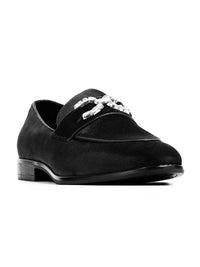 Monkstory Men Royal Black Velvet Crystal Bit Loafers