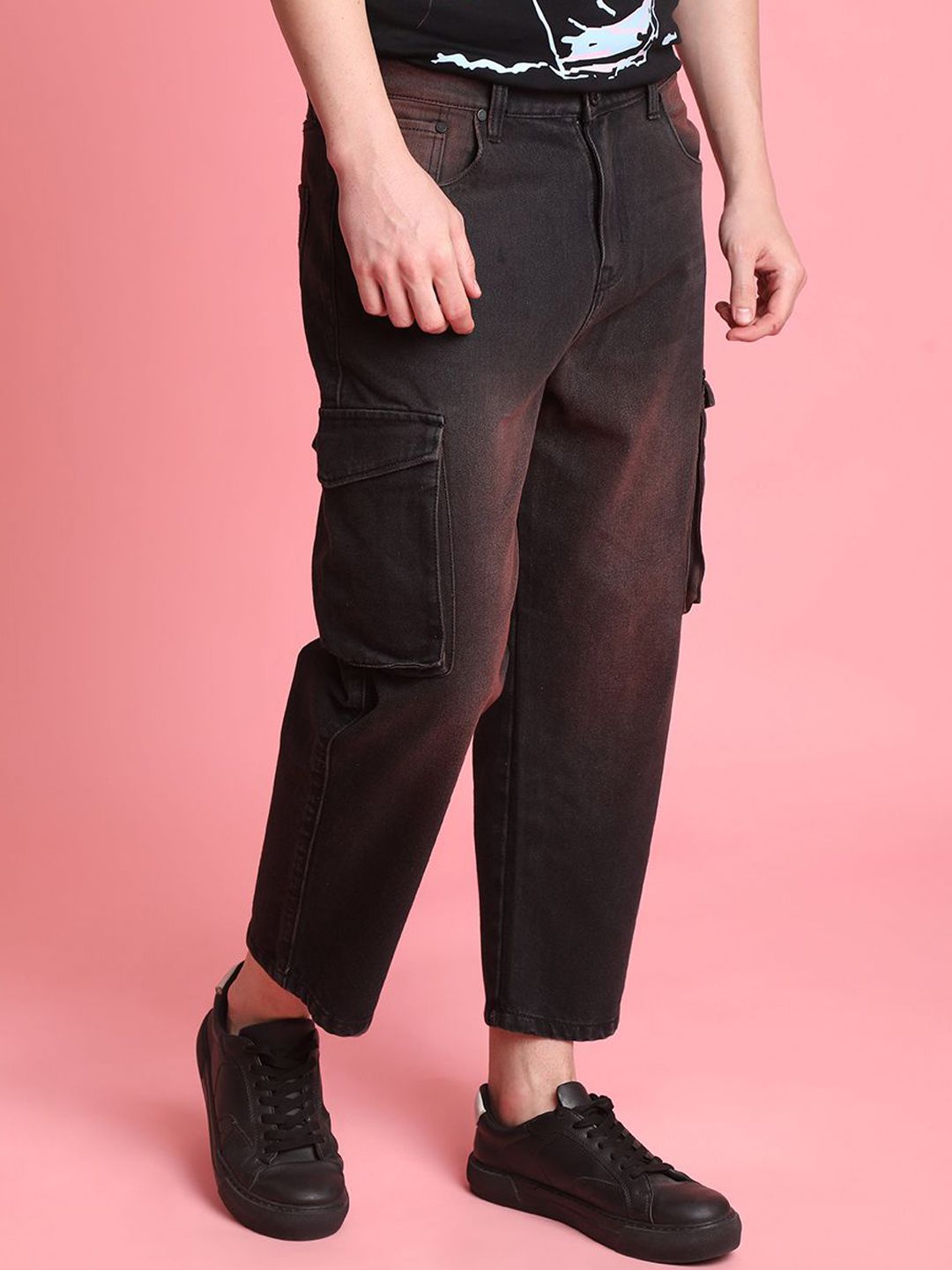 Bene Kleed Men Loose Cropped Rust Tinted Jeans