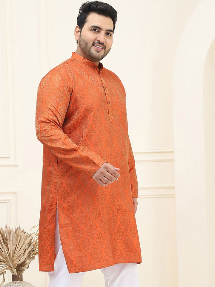 SOJANYA Plus Ethnic Motifs Woven Design Mandarin Collar Long Sleeves Straight Kurta