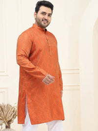 SOJANYA Plus Ethnic Motifs Woven Design Mandarin Collar Long Sleeves Straight Kurta