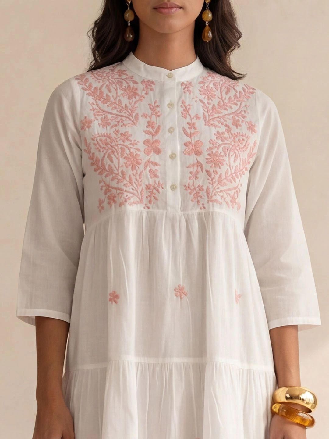 Pakaian Midi A-Line Bersulam Bunga Rumah Chikankari