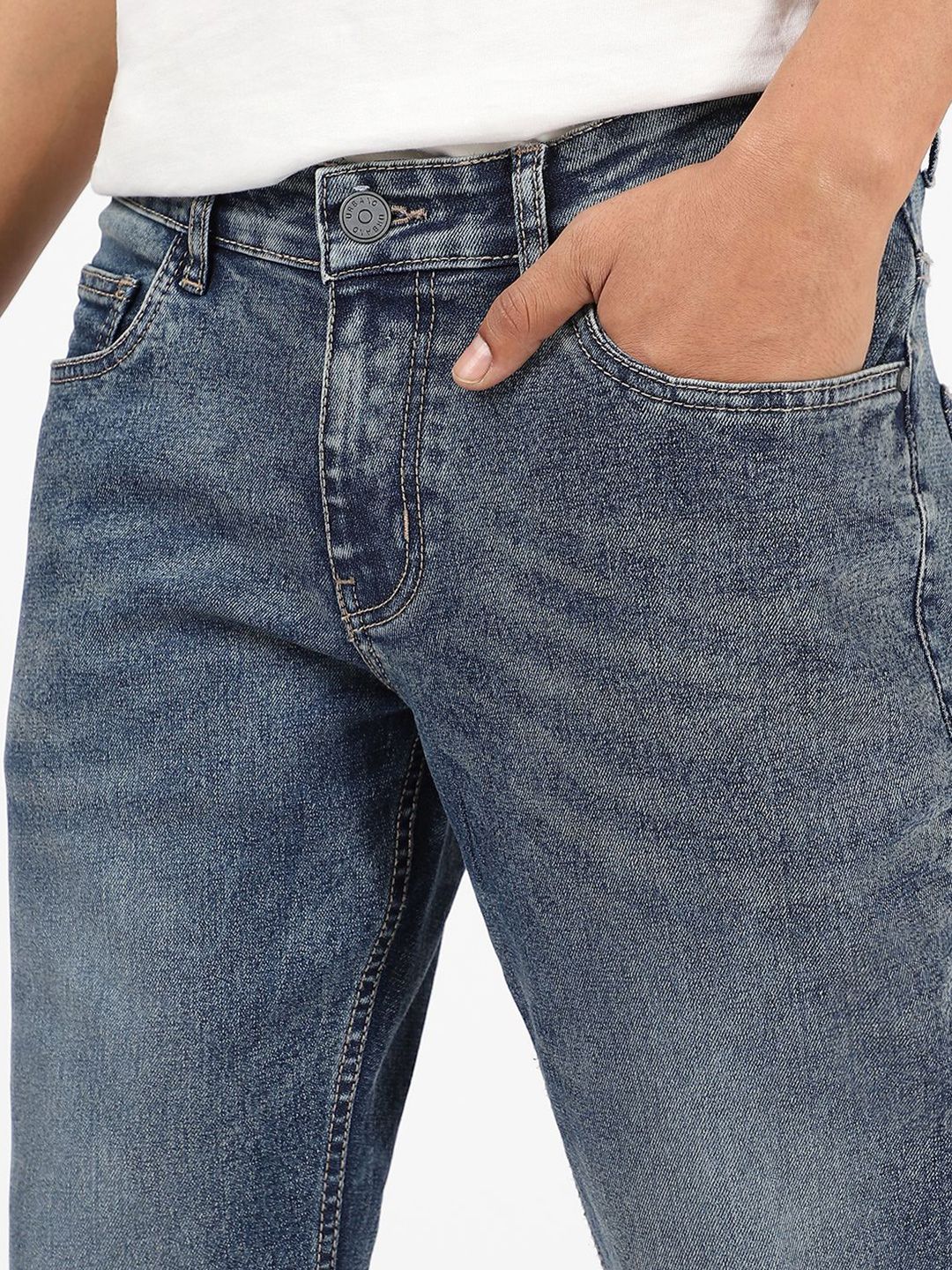 Urbano Fashion Men Bootcut Low Distress Light Fade Stretchable Jeans
