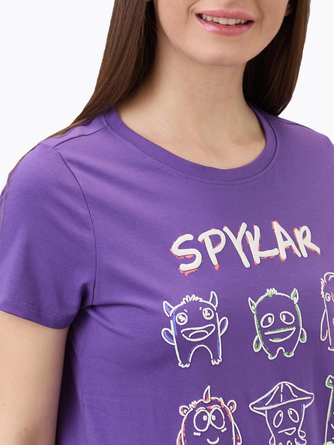 SPYKAR Women Regular Fit Typography Printed Round Neck Cotton T-shirt