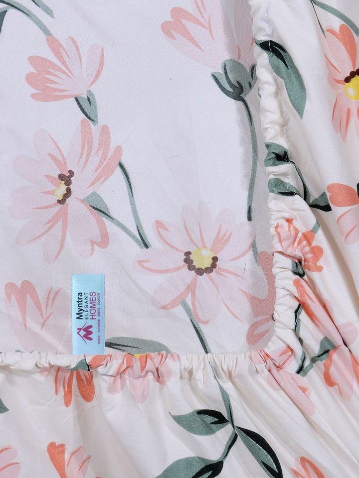 Myntra Elegant Homes Kapas Bunga Putih 300 TC Dilengkapi Cadar King Halus dengan 2 Sarung Bantal-98 x 89 inci
