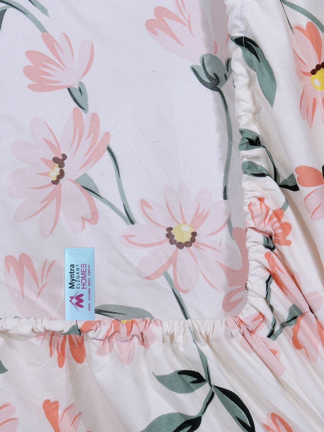 Myntra Elegant Homes Kapas Bunga Putih 300 TC Dilengkapi Cadar King Halus dengan 2 Sarung Bantal-98 x 89 inci