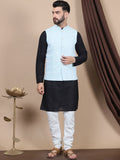 Anouk Black Geometric Woven Design Pure Cotton Straight Kurta & Churidar & Nehru Jacket