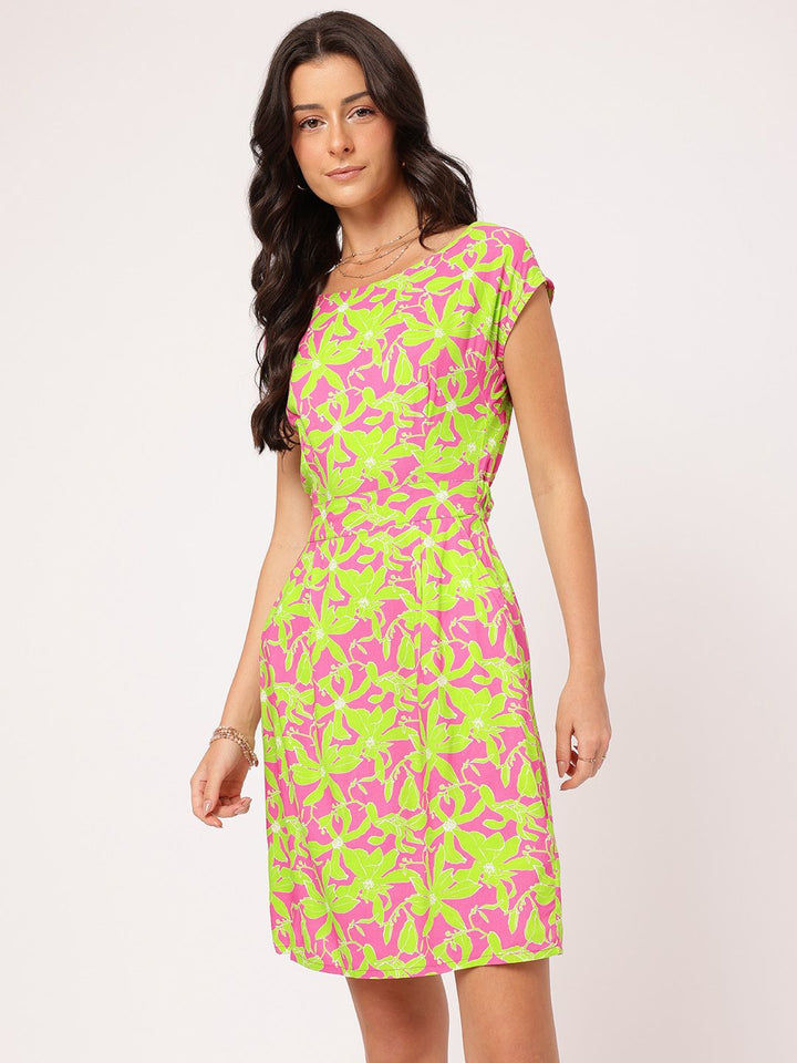 DressBerry Vibrant Vacay Cinched Waist Printed Sheath Dress