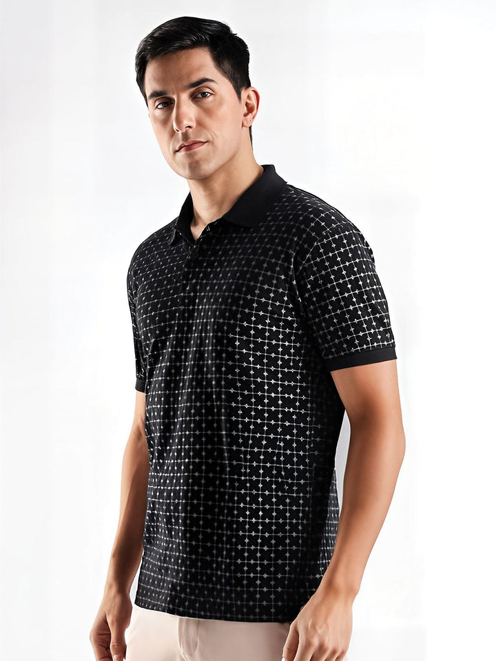 ADRO Geometric Printed Polo Collar Cotton T-shirt