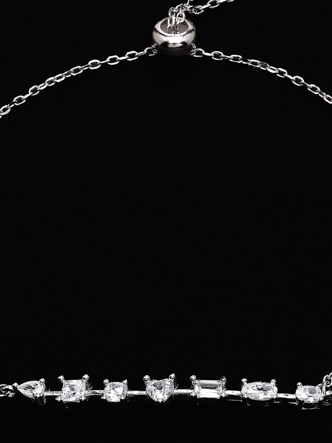 PANASH 925 Sterling Silver Rhodium-Plated Solitairs Cubic Zirconia Studded Charms Bracelet