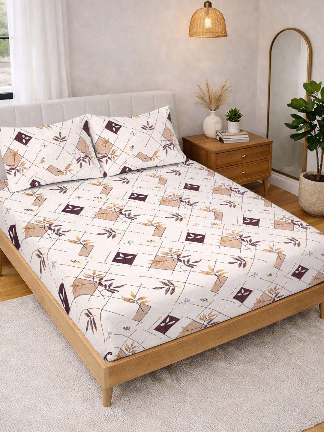KLOTTHE Cream Geometrik Biasa 300 TC King Cadar Biasa