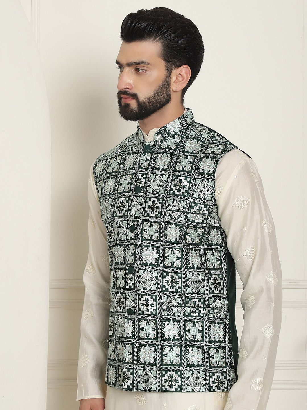 SOJANYA LUXE Jaket Nehru Kolar Mandarin Sulam Lelaki
