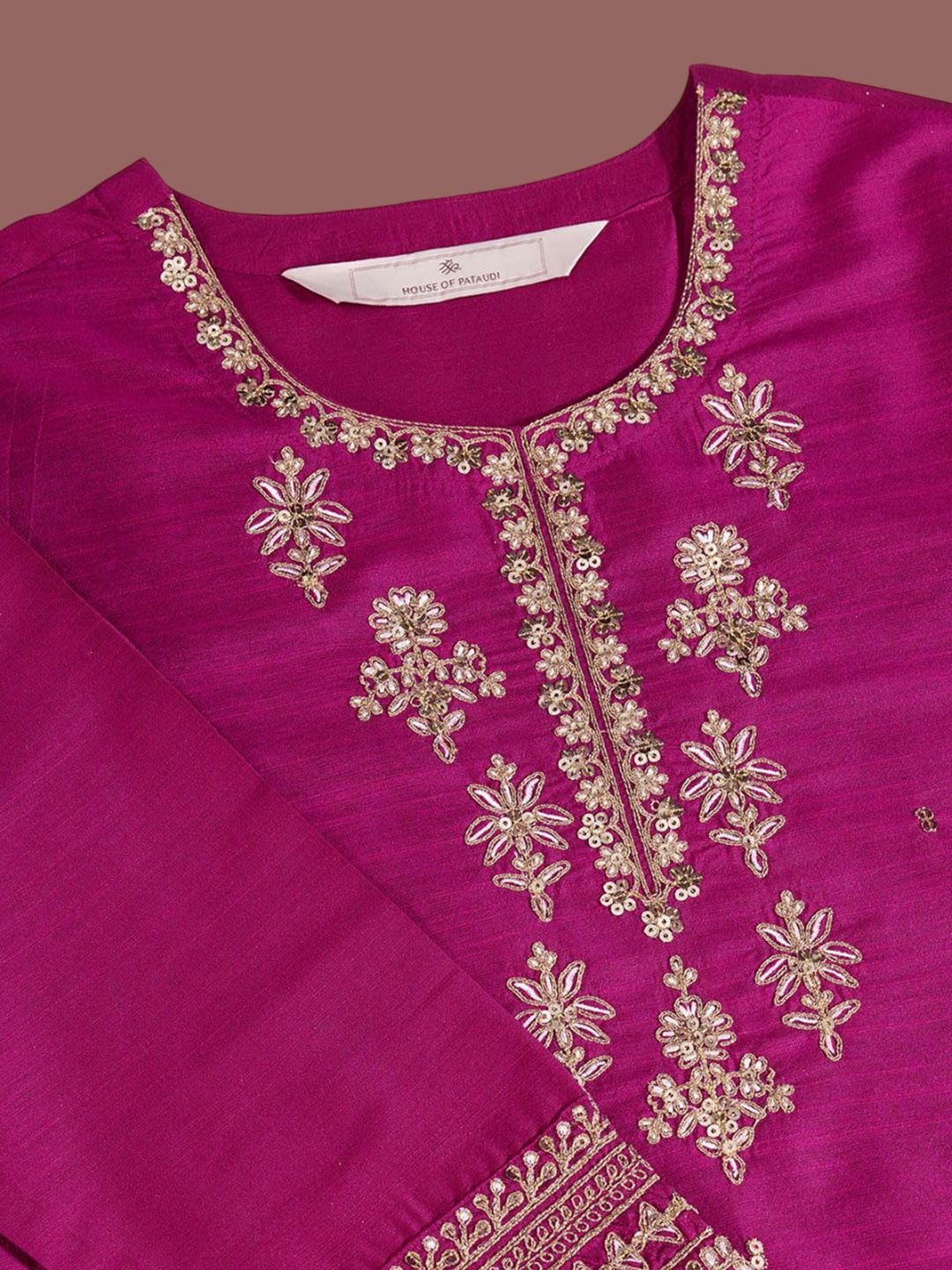 House of Pataudi Floral Embroidered Straight Kurta & Sharara with Dupatta