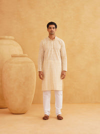SOJANYA Floral Embroidered Sequinned Band Collar Pure Cotton Kurta With Churidar