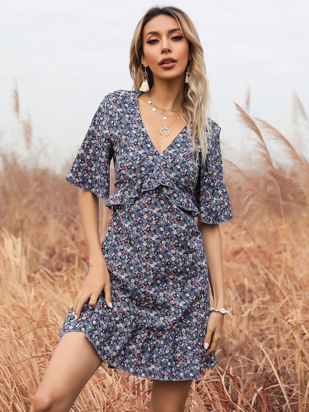DressBerry Floral Print Empire Mini Dress