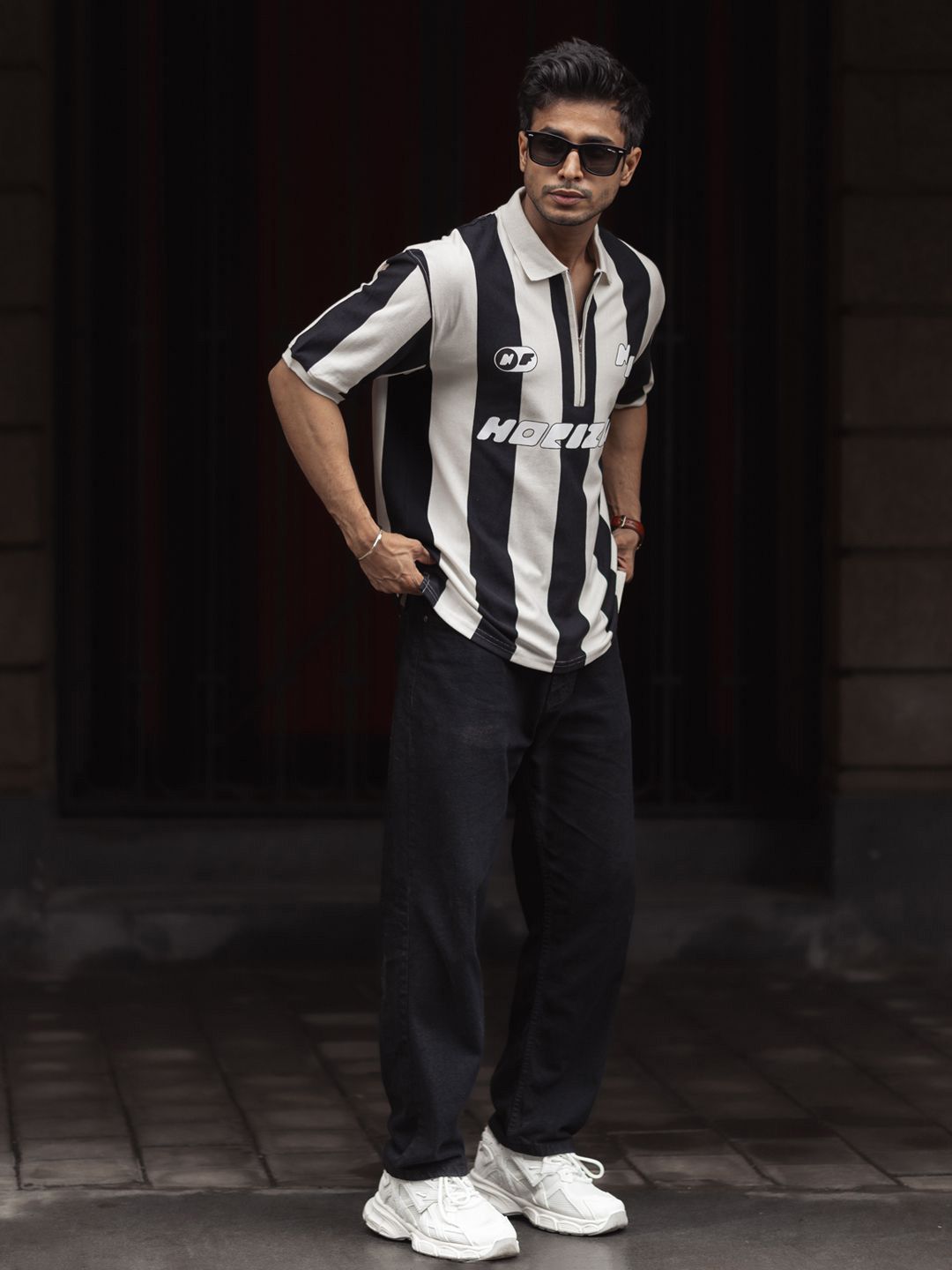 Powerlook Men Striped Polo Collar Cotton Oversized T-shirt