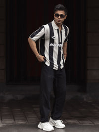 Powerlook Men Striped Polo Collar Cotton Oversized T-shirt