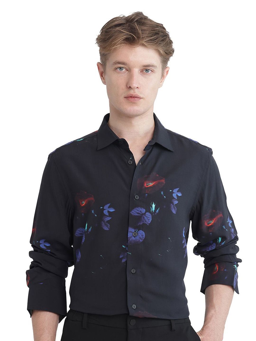 RARE RABBIT Men Comfort Fit  Spread Collar Abstract Printed Casual Shirt