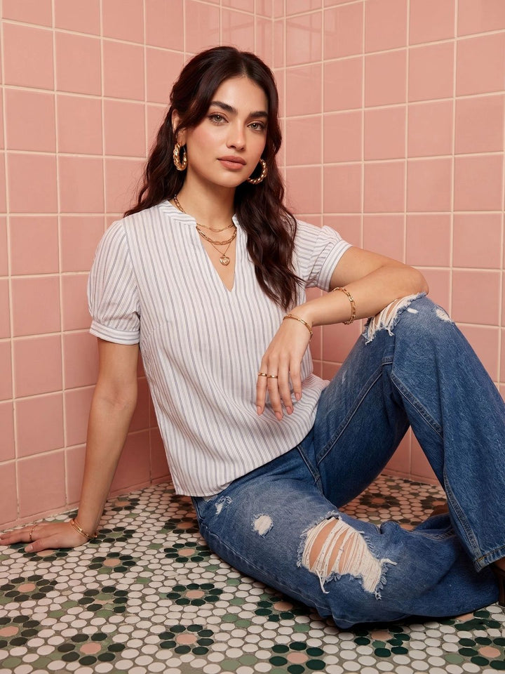 Mamicha Striped Puff Sleeve Top