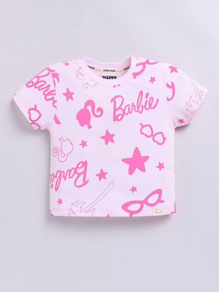Happy Faces Kids Girls Barbie Printed Pure Cotton T-Shirt