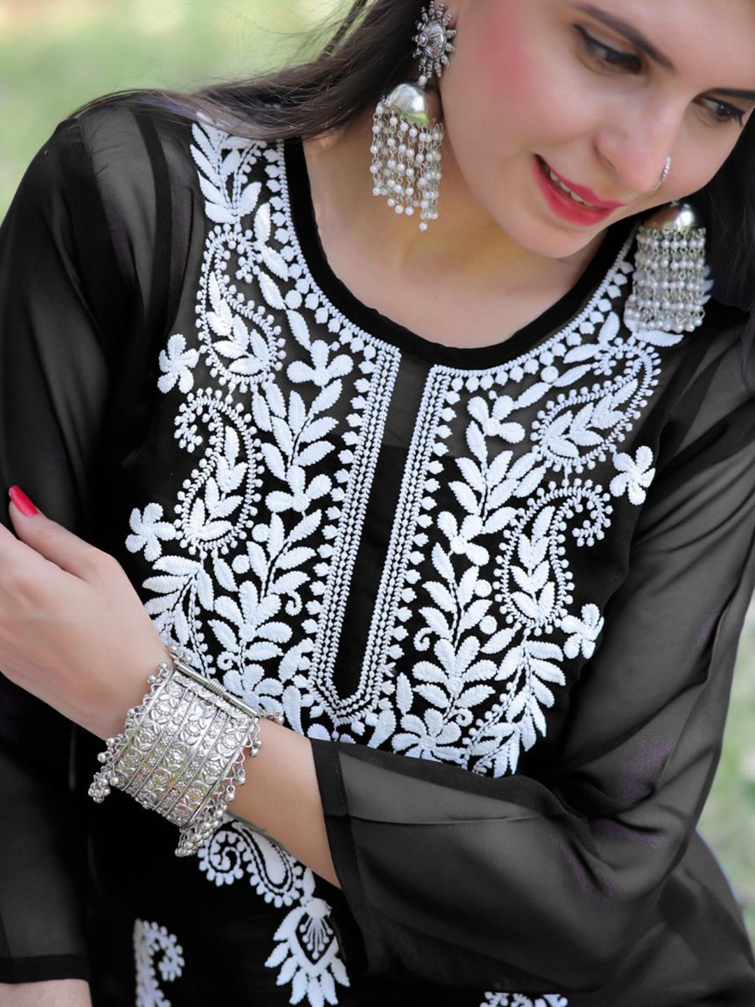 KALINI Women Paisley Embroidered Chikankari Straight Kurta