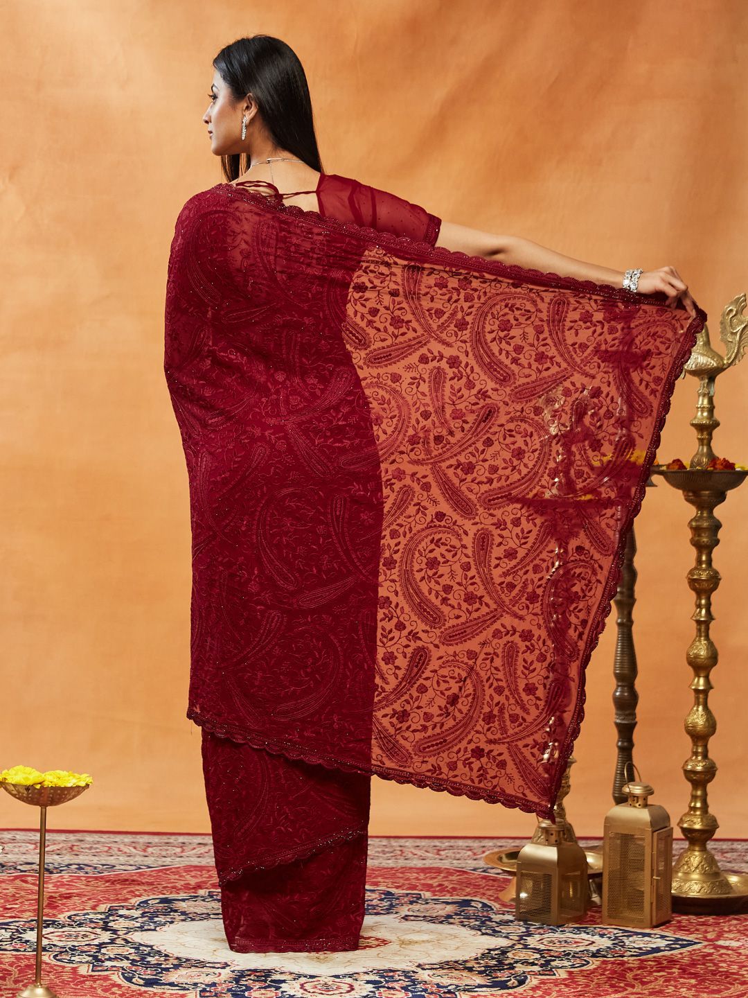 kasee Floral Embroidered Pure Georgette Saree