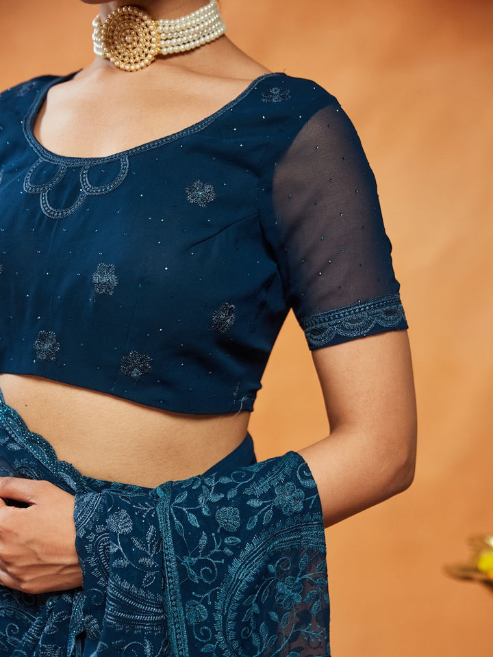 kasee Tenunan Design Bersulam Tulen Georgette Saree