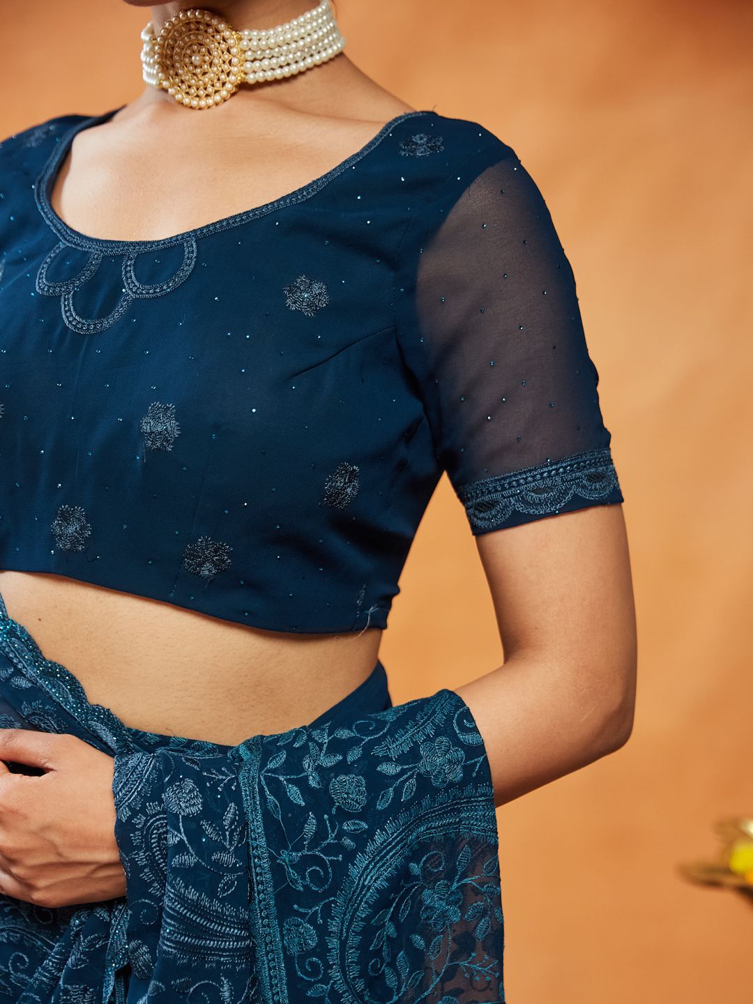 kasee Tenunan Design Bersulam Tulen Georgette Saree