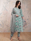 Vishudh Floral Printed Pure Cotton Kurta With Trousers & Dupatta