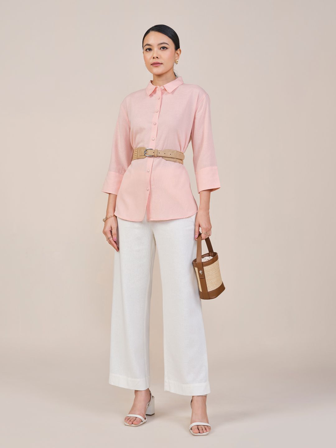 AND Women Solid Shirt Collar Top