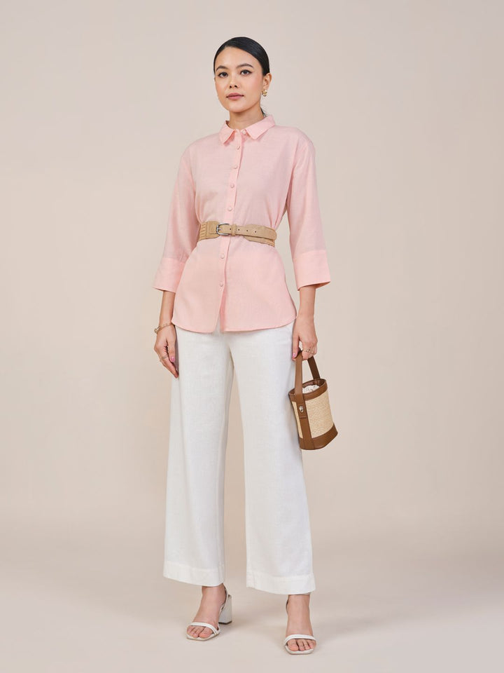 AND Women Solid Shirt Collar Top