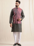 Anouk Men Floral Printed Kurta with Pyjamas & Nehru Jacket